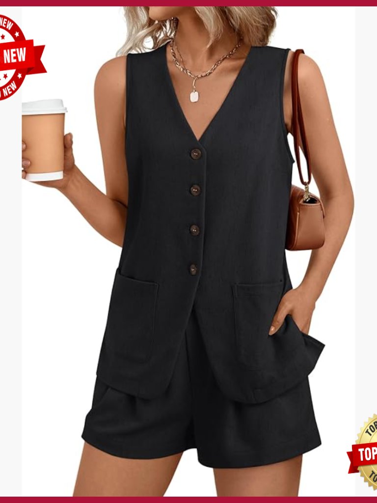 Two Piece Shorts Set Sleeveless Vest Business Casual Summer Outfit
